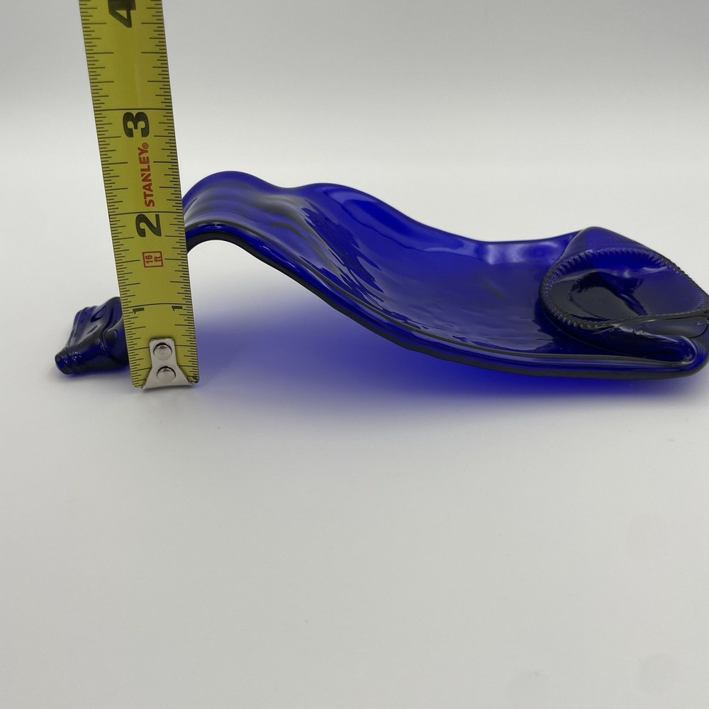 Glass Spoon Rest- Cobalt Blue Hand Melted Flat Bottle Spoon Rest 8" Trinket Tray - Picture 12 of 13